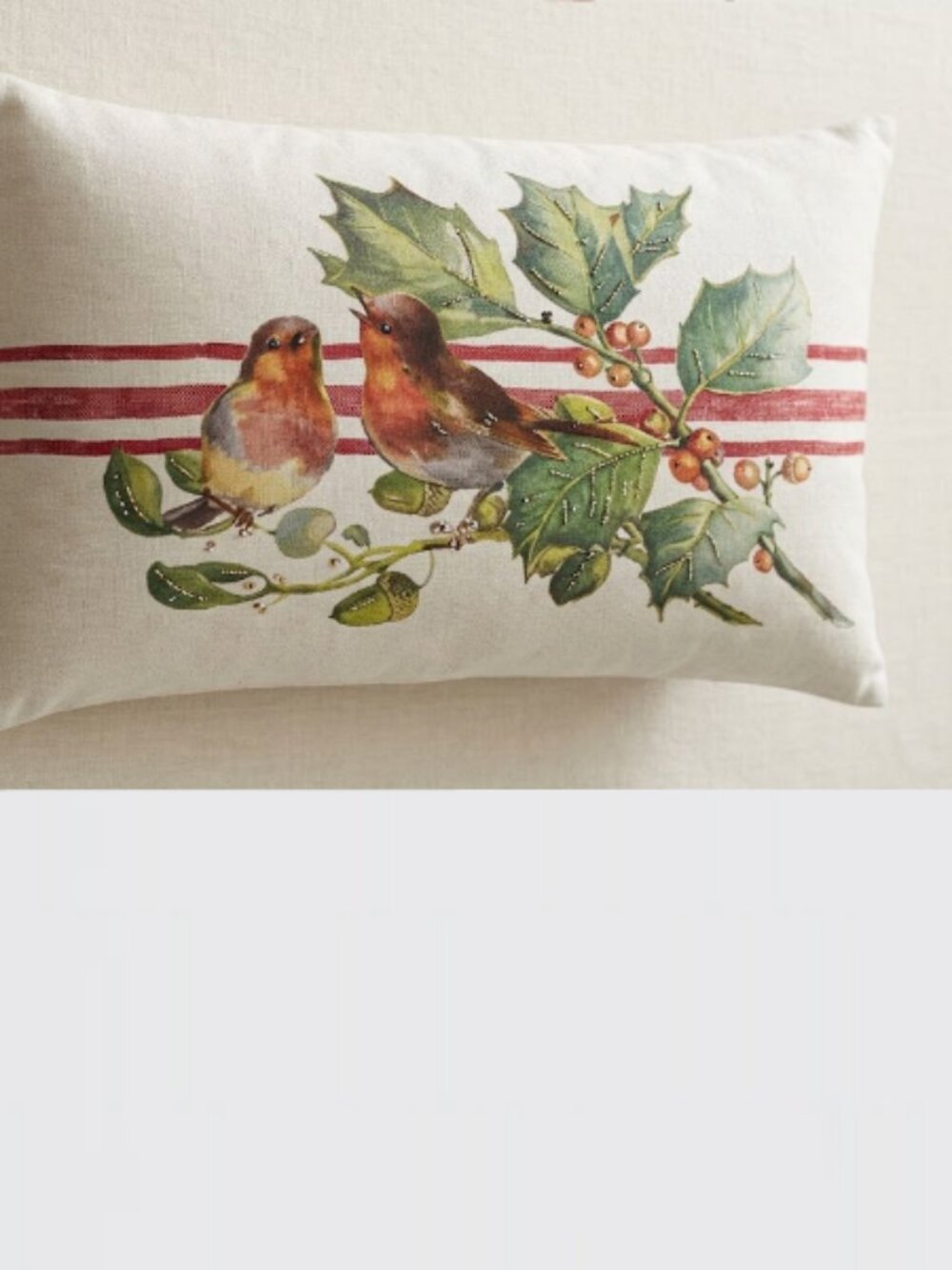Pottery Barn Linen Cotton Holiday Birds Lumbar Pillow Cover 16 x 26